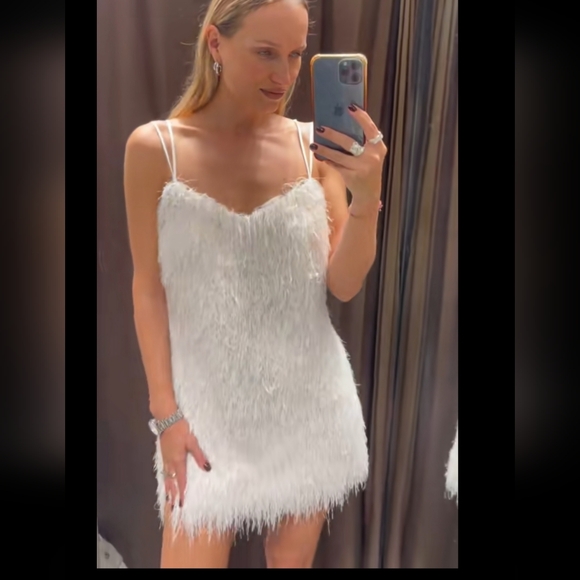 Zara Fringe Mini Dress White Size M - Picture 10 of 16